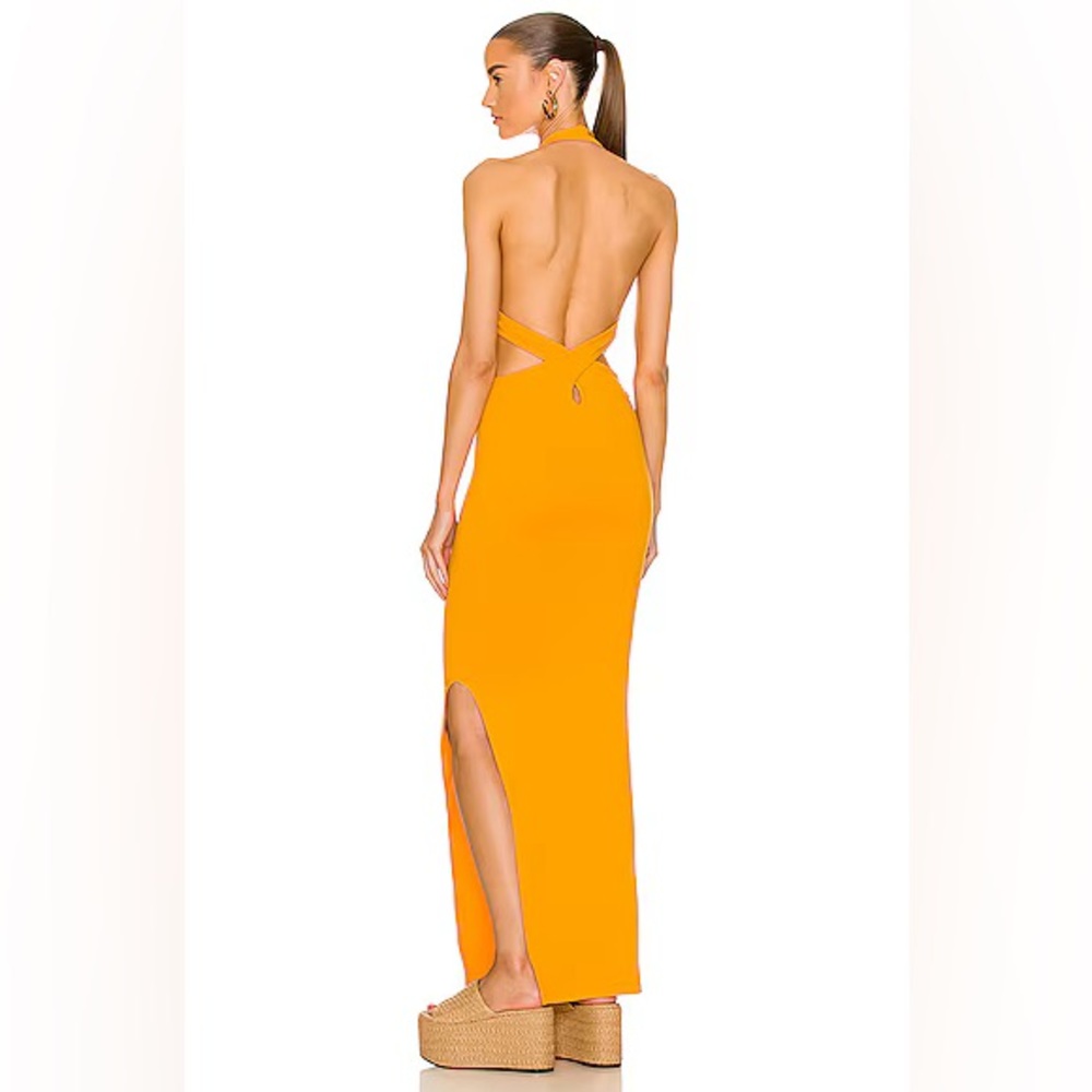 Simon Miller Blim Dress Sunset Orange Side Slit Bodycon Jersey - Picture 4 of 6